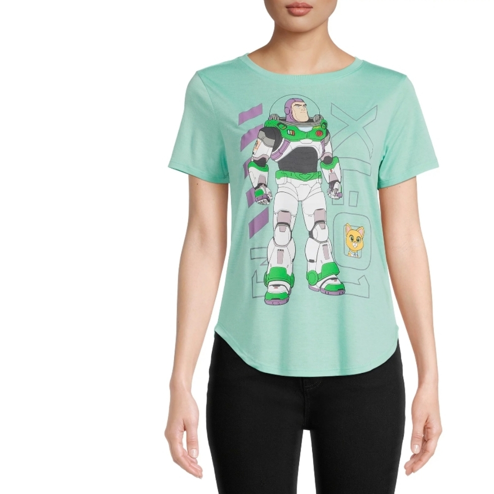 Disney X Pixar Junior's Green Buzz Lightyear Graphic Short Sleeve Tee Size XS